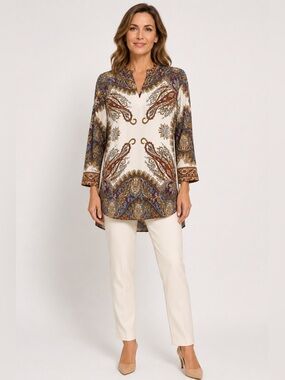 🌺 Citron Collection 100% Silk Paisley Tunic Top